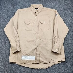 Bulwark FR Work Shirt Mens XL Beige Twill Button Front Long Sleeve Safety